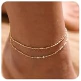 MIDEEO Gold/Silver Ankle Bracelets for Women,14K Gold Anklets for Women Waterproof Cuban Link Heart Beads Herringbone Rhinestone Anklets Set Layered Anklet Bracelets for Women Gold Jewelry Gift