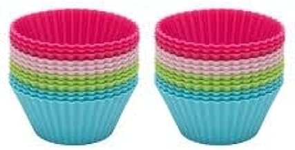 اكواب خبز من السيليكون - مجموعة من 12 كوب كاب كيك قابلة لاعادة الاستخدام بستة الوان نابضة بالحياة عدد 2 مجموعة