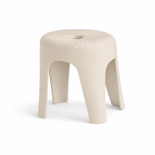 Image of Modern Plastic Stool for Home & Bathroom | Strong & Durable Multipurpose Stool for Sitting, Footrest & Kitchen Use | Elegant Cream Color