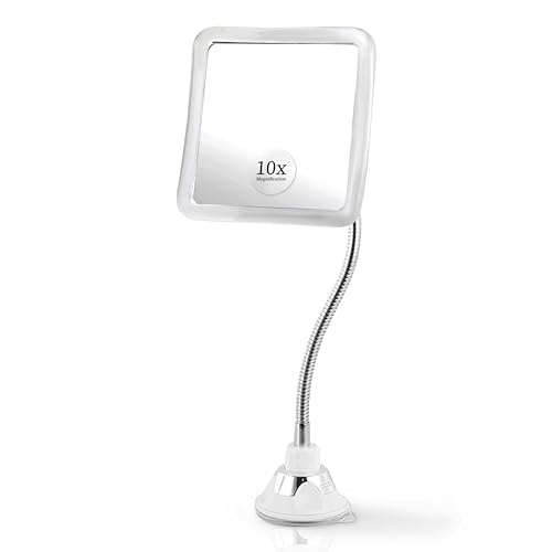 Mirrorvana Miroir de Maquillage grossissant 10x sans éclairage avec col de Cygne Flexible Miroir carré de Table et Mural 2 en 1 pour Coiffeuse et Salle de...
