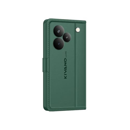 Image of KIVANO LUXE Compatible for Realme P4 Pro 5G Luxury Handmade Leather Magnetic Flip Folio Case | Card Holder & Kickstand | Slim Protective Cover | Unisex - Green