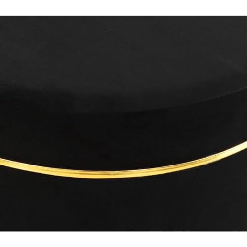 Image of Luxury Velvet Round Ottoman Stool | Gold Base & Trim Accent Furniture | Modern Vanity Pouffe | Footrest Seat for Living Room, Bedroom & Makeup Area (Black)