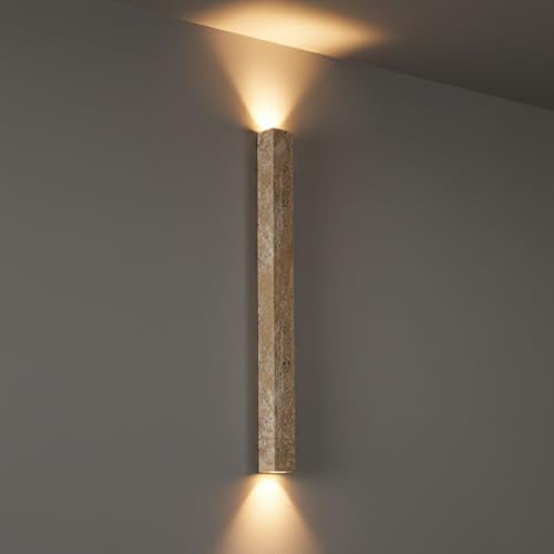 Up Down Stone Wall Sconce Rectangle Yellow Travertine Wall Light Fixture Modern Linear Wall Lamp, Long Wall Lighting Fixture for Bedroom Living Room Hallway Dinning Room(H60cm (23.62"))