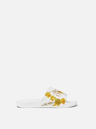 VERSACE JEANS COUTURE Baroque-Print White Slide Sandals with Gold Accent Detailing -8 for Mens2