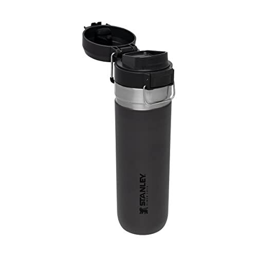 Image of Stanley Quick Flip GO Water Bottle 24 oz | Push Button Lid | Leakproof and Packable for Travel and Sports | Insulated Stainless Steel | BPA-Free | Charcoal