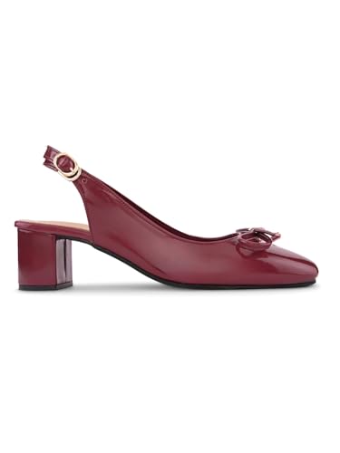 Image of XE Looks Women's Glossy Slingback Heels | Elegant Bow Design | Comfortable Square Toe Sandals for Girls & Women