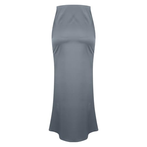 Women's Long Satin Skirt with Zipper High Waisted Flared Casual A Line Maxi Silk Skirts Party Wedding Dress4