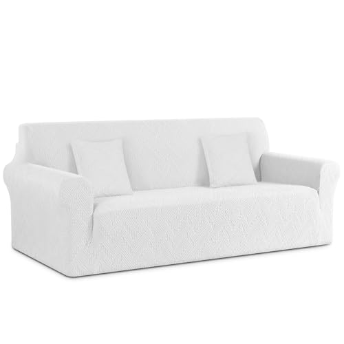 Ruaozz Stretch Sofa Cover 1 Piece Couch Covers for 3 Cushion Couch Non Slip Universal Sofa Slipcover Washable Soft Jacquard Furniture Protector with 2 pcs Throw Pillow Covers (3 Seater, Ivory) by Ruaozz - Used condition - CA$41.07