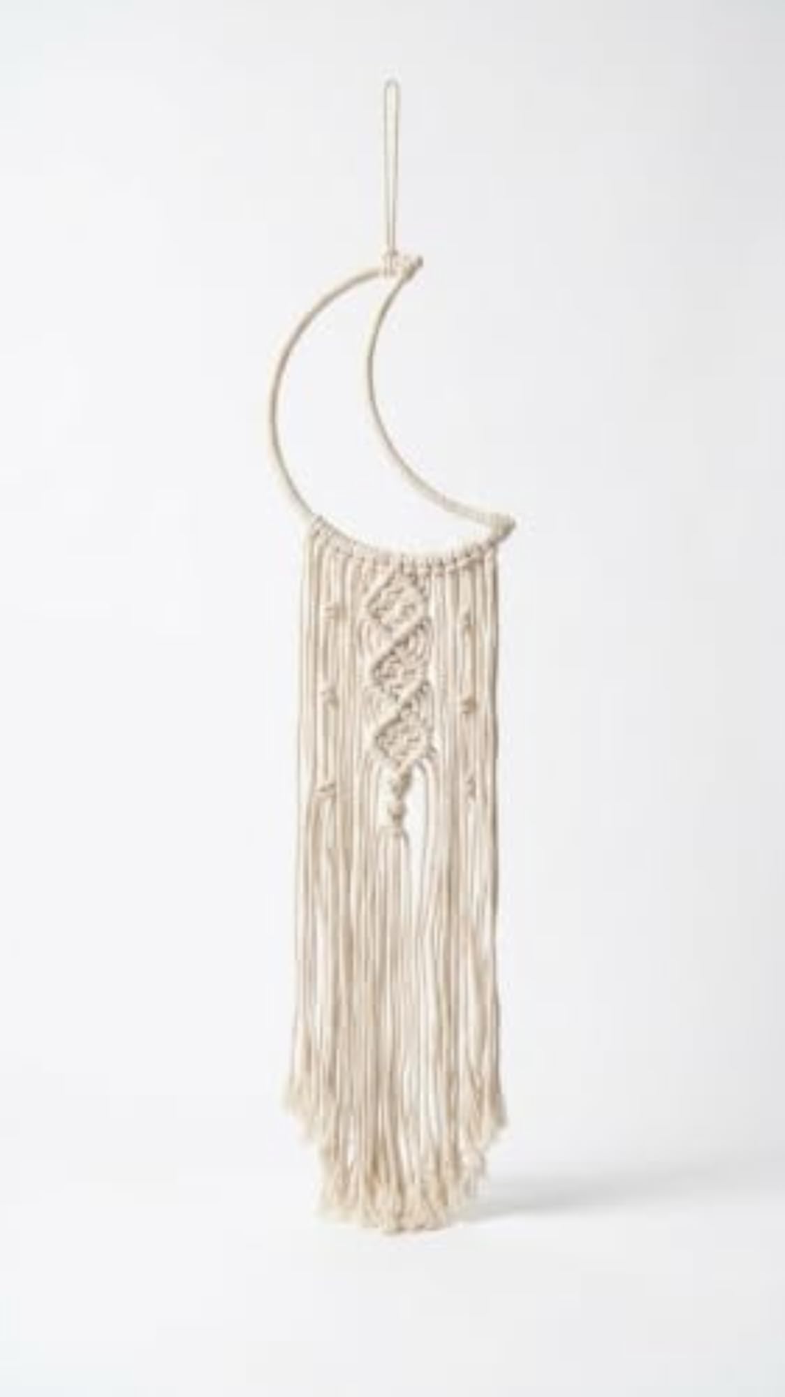Handmade Macrame Moon Dreamcatcher Wall Hanging, Off White Decor