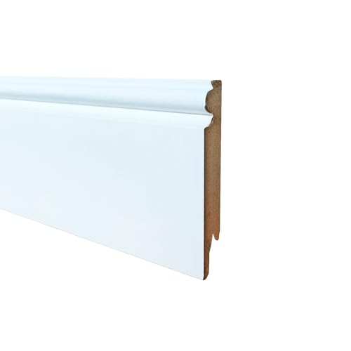 Onlywood 12 Metri Lineari Battiscopa bianco in Mdf EVE Spessore 14 mm x Altezza 120 mm- Zoccolino Battiscopa Verniciabile a piacere Modello Inglese Ducale