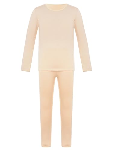 Fldy Conjunto de ropa interior térmica para niña, manga larga, tops y pantalones con forro polar, capa base para ballet, danza, color piel/blanco, color carne, 98-104