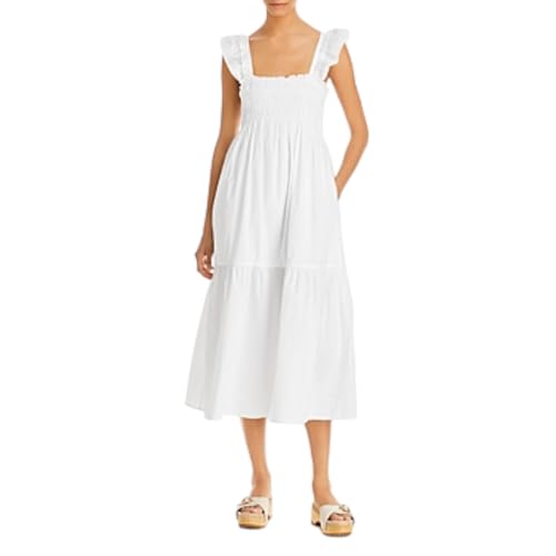 chinese dress ladies French Connection Isla Smocked Organic Cotton Midi Dress Linen White 2 at  Amazon Women's Clothing store