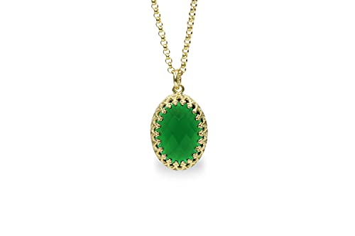 Collier Ovale Emeraudes Or 14k Anti-Ternissement à Longueur Ajustable