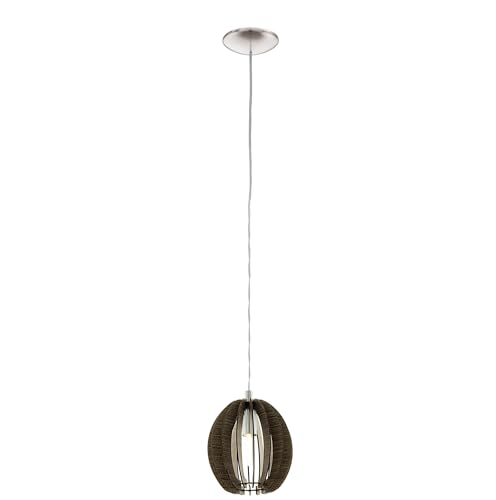 EGLO Hängelampe Cossano, Pendelleuchte Esstisch, Stahl in nickel-matt, Holz in braun E14 Fassung