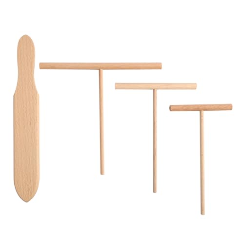 LEIBOCHAO 4 Piezas Crepes Espatula Hecho de Madera, para Crepes para Utensilios de Cocina, Herramienta de Cocina de Madera, Longitud es de 16.5 cm + (9 cm, 12 cm, 18 cm)