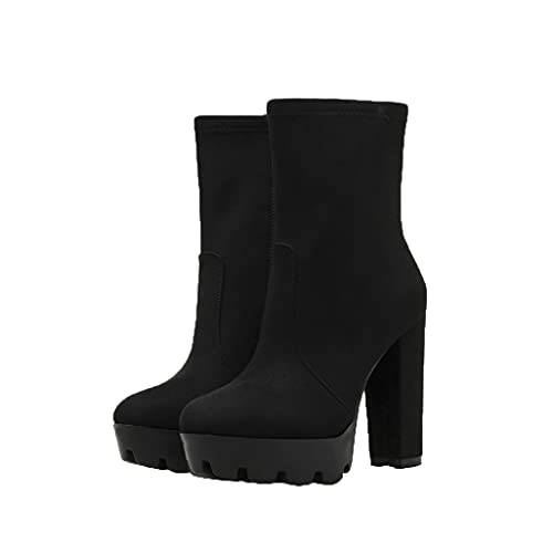 Shinelly Women Platform Block Heel Booties Chunky High Heel Ankle Boots