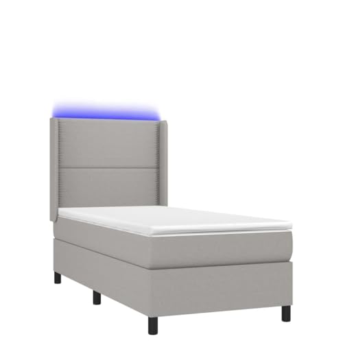 Genérico Wenjingqi Cama Box Spring colchón y Luces LED Tela Gris Claro 90x190 cm, Gris 3138197