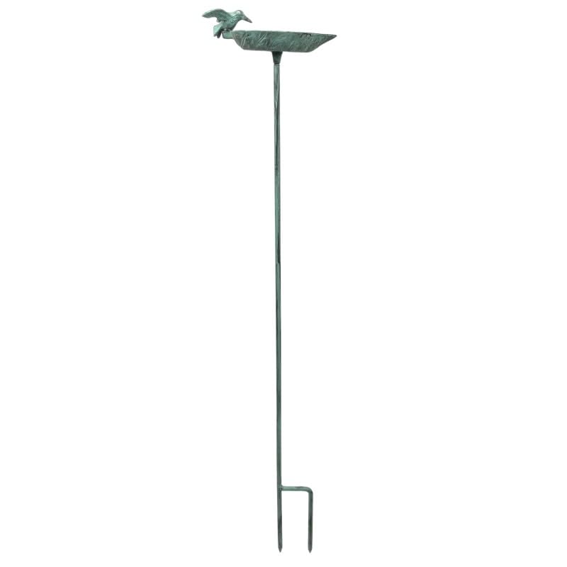 Set de 2 Tuteurs Bain d'oiseaux ou Pics de Jardin 2 Coupelles Façon Bénitier Bain à Oiseau en Fonte Patinée Verte 15x15x100cm