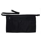 5 Pockets Black Waist Apron (22x13 inches). Clip-on Server Apron with Zipper Pocket. Restaurant Half Aprons Waitress, Waiter, Server, Bartender, Busser, Barista, Money Apron, Check Holder, Organizer
