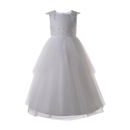 Pettigirl Girls Kids First Communion Wedding White Dresses Teens Child Graceful Long Clothing Size 4 5 6 7 8 9 10 12 14