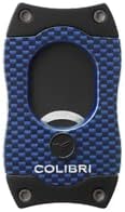 Colibri Premium S-Cut Cigar Cutter - Ergonomic Stainless Steel Spring-Loaded Straight Cut Blade, Ideal for up to 66+ Ring Gauge - Gift for Cigar Enthusiasts (Blue Carbon Fiber)
