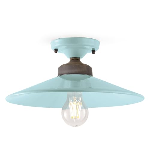 Plafonnier vintage bleu en céramique et fer véritable, éclat haut de gamme E27