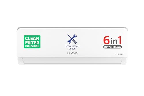 Lloyd 0.8 Ton 3 Star Inverter Split AC (6 in 1 Convertible, Cools Up To 52°C, Smart 4 Way Air Swing, Turbo Cool, Installation Check, 100% Copper, White with Silver Deco Strip, GLS09I3FOASR)