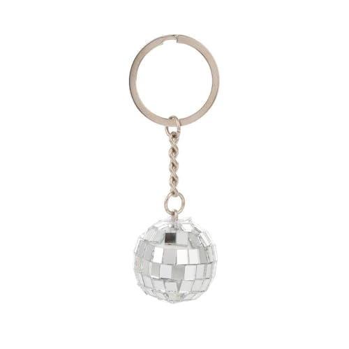 Kicomvi Disco Ball Keychain Retro Colorful Disco Ball Key Ring for Party Favors Supplies Decorations-sliver