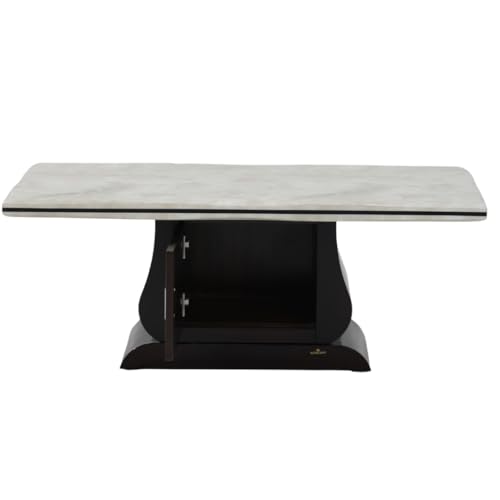 Image of Royaloak Venice Italian Marble Coffee Table | Coffee Table for Living Room with Bevelled Edges, High Gloss Finish, Pedestal Style Base & Ample Storage | Italian Collection