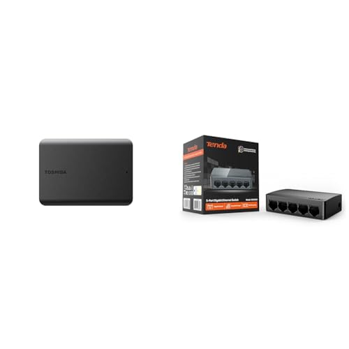 Image of Toshiba Canvio Basics 2TB Portable External Hard Drive USB 3.0, Black - HDTB520XK3AA & Tenda SG105, 5 Port Gigabit Switch, Unmanaged Home Ethernet Switch, Office Ethernet Splitter, Plug