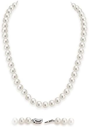 HUWODY Round White Simulated Shell Pearl Necklace Strand Pearl Choker Necklace Jewelry for Women 8mm 20inch