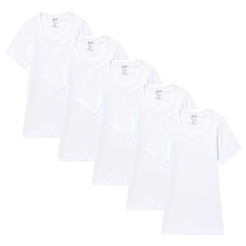 Abanderado Pack Camisetas de Manga Corta Cuello Redondo Junior Algodón 100% Niño x5, Blanco, 8 años