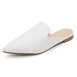 Shoe Land Mules for Women, Slip On Pointed Toe Flats, Womens Mules, Comfortable Backless Loafers for Business Casual, Office, Travel, Walking & Daily Wear, Trendy 2025,White, Size 10.0, Cally