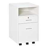 Vinsetto Rollcontainer Aktenschrank mit 1 Regal 2 Schubladen abschließbarer Büroschrank mit Rollen für Hängeakten und Din-A4-Ordner bis 30 kg für Büro Arbeitszimmer Weiß 39,5 x 40 x 65 cm