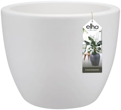 Elho Vibia Straight Round 25 - Vaso Per Esterno In Plastica Riciclata - Bianco 24.3 X H23.2 Cm
