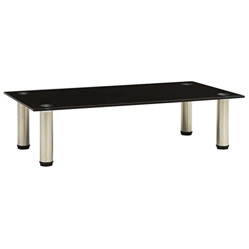 vidaXL TV Tisch Schrank Monitor Glasaufsatz Aufsatz Monitorerhöhung Fernseh Podest Monitoraufsatz Erhöhung Schwarz 60x35x17cm Hartglas