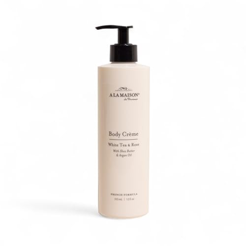 A LA MAISON Body Crme Shea Butter Body Lotion with Argan & Avocado Oils Rich Nourishing French Formula for Dry Skin 12 oz Amber Collection (White Tea & Rose)