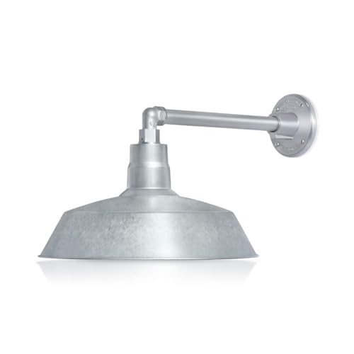 Image of 14in. Galvanized Outdoor Gooseneck Barn Light Fixture with 13in. Long Extension Arm - Wall Sconce Farmhouse, Vintage, Antique Style - UL Listed - 9W 900lm A19 LED Bulb (5000K Cool White)
