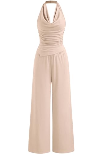 PRETTYGARDEN Women 2 Piece Lounge Sets Spring Fashion Halter Top