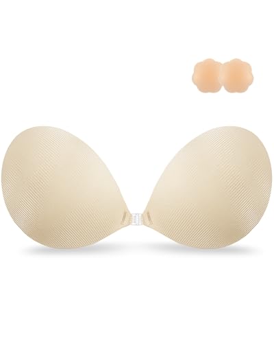 Image of Adhesive Strapless Bras Backless Silicone Invisible Push Up Drawstring Reusable Bras Clear Gel Adhesive Side Wings with Nylon Button for Perfect Cleavage by Niidor (A Cup)