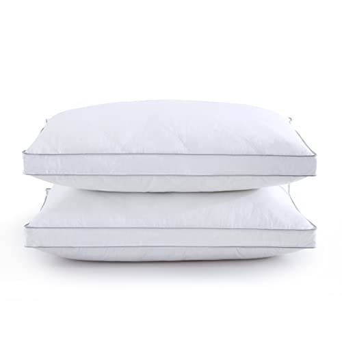 puredown® Goose Feathers Down and Fiber Pillows - Made in USA Soft Fluffy Medium Firm Hotel Pillow, 100% Cotton Cover, Luxury Bed Pillows Standard Size Set of 2 for Back, Stomach or Side Sleeper.