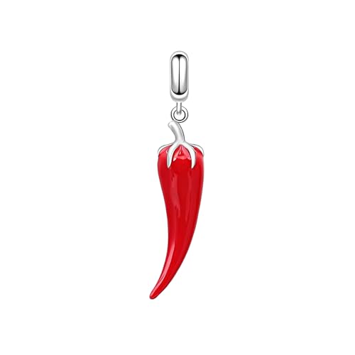 MariaFonte Charm New 2025 Compatibile Tutte Marche Pendente Corno Cornetto Peperoncino Rosso Compleanno Anniversario Ciondoli Originale Argento 925 Mamma Bead Portafortuna Cuore Natale