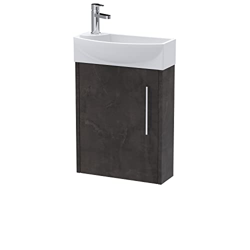 Hudson Reed JNU2661R Juno Modern Bathroom Compact Wall Hung 1 Door Unit & 1 Tap Hole Basin Right Hand, 440mm, Matt Metallic Slate