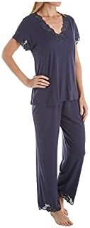 Natori Women's Zen Floral Short Sleeve Pajama Set, Heather Night Blue, Large