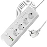 Weciau Regleta con Interruptor, Regleta Enchufes con USB y Type C, Power Strip con 2M Cable, Enchufe de Seguridad Infantil, Ideal para Hogar y Oficina
