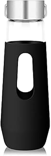 RYACO Glass Water Bottle BPA-Free 780ml Leak Portable Proof with Sponge Brush Ideal for Hot Cold Drinks Home Office Travel Sport Yoga Gym (Black)