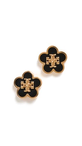 Tory Burch Women's Kira Enamel Flower Stud Earrings, Tory Gold/Black, One Size