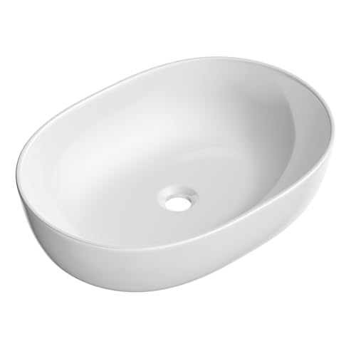 Horow Lavabo Ovale, Mini Lavabo A Mano In Ceramica Bianco Per Bagno, Lavabo Da Appoggio Senza Foro Per Rubinetto, Bacinella Piccola Per Bagno Degli Os