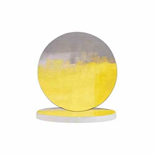 Pznen Yellow and Grey Art Coaster for Drinks Individual Modern Abstract Acrylic Brush Contemporary Artistic Simple Desgin Presents for Housewarming Birthday and Family 100% Diatomite 4''X 4'',2 Pack