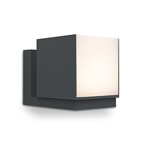 LUTEC LED Außenwandleuchte CUBA, moderne Außenlampe aus Aluminium in Anthrazit und weißem Polycarbonat, Wandleuchte 350° drehbar, mit Lichteffekten an der Wand, moderne Außenlampe Cover